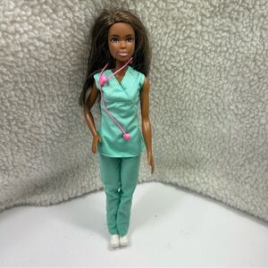 Barbie You can do anything 2015 Dr.~ Nurse pink stethoscope green scrubs 11.5"